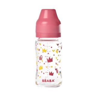 Biberon din sticla cu gat larg Beaba Crown 240 ml Pink