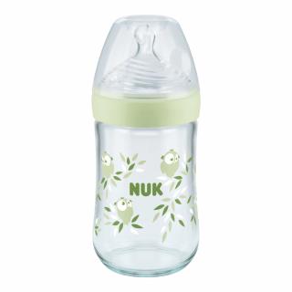 Biberon Nuk Nature Sense Sticla 240 ml Control Temperatura Tetina Silicon M 6-18 luni Verde