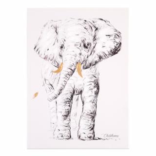Pictura in ulei Childhome 30 x 40 cm, Elefant cu detalii aurii