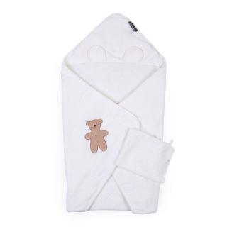 Prosop cu gluga si manusa de baie Childhome 80x80 cm, Muselina Terry Teddy