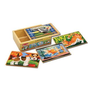 Set 4 puzzle lemn in cutie Animale de companie Melissa and Doug