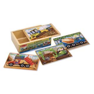 Set 4 puzzle lemn in cutie Vehicule pentru constructii Melissa and Doug