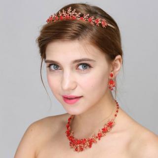 Set tiara, colier si cercei Red Passion