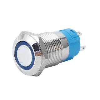 Buton Metalic cu Cap Plat de 12mm, impermeabil, auto-blocant, cu lumina LED albastru