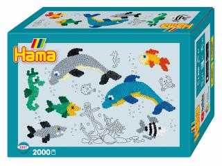 Margele de calcat HAMA MIDI DELFINUL - 2000 margele + 1 plansete de lucru impachetat in cutie