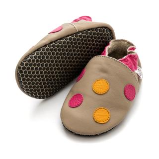 Pantofi cu talpa moale Liliputi cu crampoane antialunecare - Polka Dots Pink