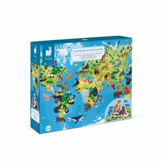 Puzzle educativ - Animale pe cale de la disparitie - 200 de piese, Janod J02676