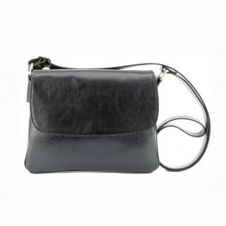 Geanta dama din piele naturala cu capac impletit, model 252 crossbody, Negru