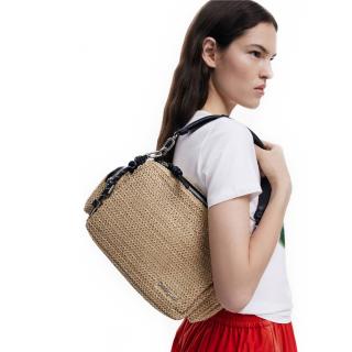 Geanta de dama, de mana si umar, Desigual, seria Half Logo Raffia, Bej