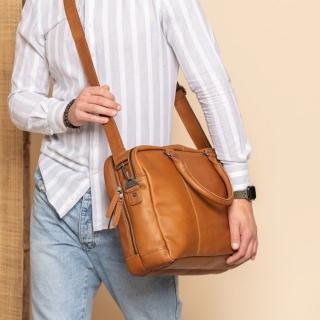 Geanta de laptop din piele naturala, The Chesterfield Brand, Boston, Maro coniac