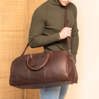 Geanta de voiaj de weekend, unisex The Chesterfield Brand, din piele naturala, William, Maro inchis