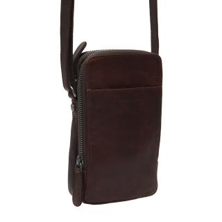 Geanta din piele naturala pentru telefon, The Chesterfield Brand, Alesund, de umar, Maro inchis