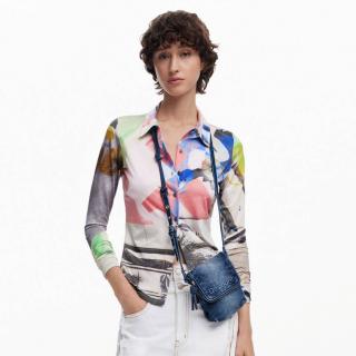 Geanta mica pentru telefon, Desigual, seria Half Logo, Albastru