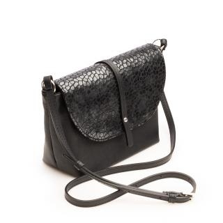 Poseta de umar crossbody, din piele naturala cu model, Negru