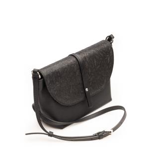 Poseta de umar crossbody, din piele naturala, Negru texturat