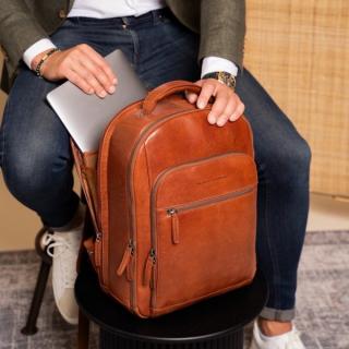 Rucsac de laptop 15 inch piele naturala, The Chesterfield brand, Maggiore, Maro coniac
