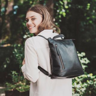 Rucsac si geanta 2 in 1, din piele naturala, The Chesterfield Brand, Elise, Negru