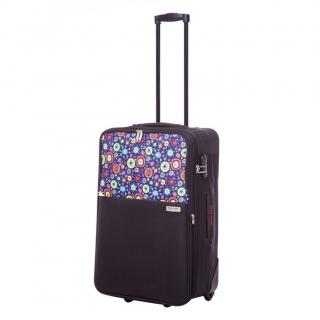 Troler mediu, Carla 64 cm, material poliester, Negru cu print floral