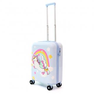 Troler mic, Unicorn 55 cm, material policarbonat, Albastru ciel