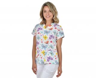 Bluza medicala alba cu fluturi si floricele