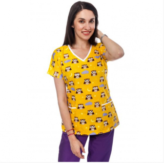 Bluza medicala galbena cu bufnite