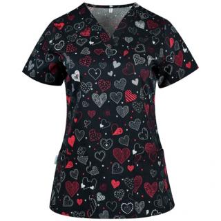 Bluza medicala negru cu inimioare rosii