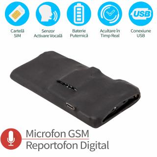 Microfon Hibrid cu Reportofon Spy si Microfon GSM - Activare Vocala Dubla, AGPS - Memorie 8GB - Stocare 140 de Ore