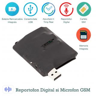 Microfon Spion Hibrid - GSM + Reportofon Spy -  Activare Vocala Dubla - 73 de Ore Stocare - Model ACCOMB73