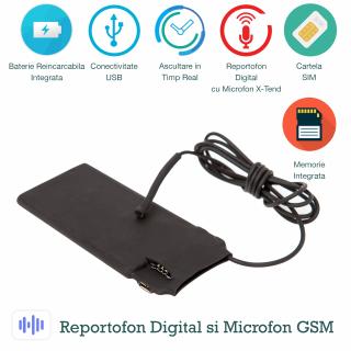 Microfon Spion Hibrid Profesional cu Modul Gsm + Reportofon + Agps RIB0082MMXTD, 5600 Ore Stocare, Microfon de 2 mm