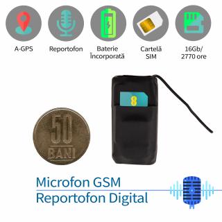 Microfon Spion Hibrid Profesional - Microfon Gsm cu Activare Vocala + Reportofon + AGPS, 2999 Ore Stocare