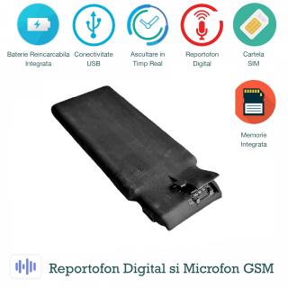 Microfon Spy Hibrid Profesional   Microfon GSM cu Activare Vocala + Reportofon 2750 Ore + GPS