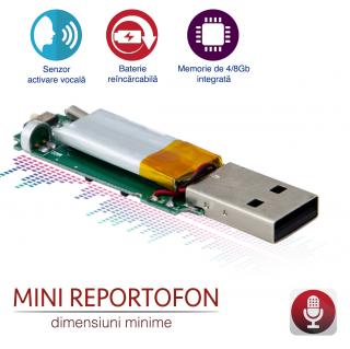 Reportofon Spion 75 de Ore Stocare, Detectie Vocala , Super Mic 4 GB Memorie