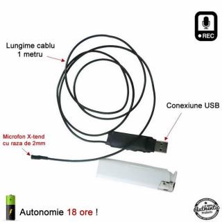 Reportofon Spion cu Activare Vocala + x-tend de 2mm - 144 de Ore Stocare - Memorie 8GB - Model MINAVM144X-TEND