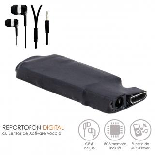 Reportofon Spion Profesional de Dimensiuni Minime   Memorie Integrata: 8GB   1408 Kbps Ultra Clear HD sound   Casti pentru Ascultare Directa   Raza de actiune de pana la 25m