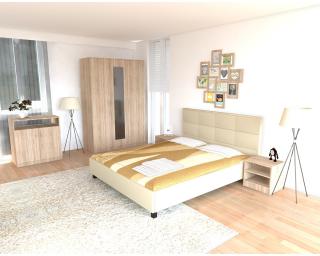 Dormitor Dulap 3 usi Soft cu pat tapitat 160 x 200 sonoma