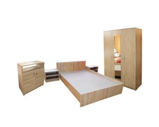 Dormitor Soft Sonoma cu dulap 3 usi si pat de 160 x 200 cm