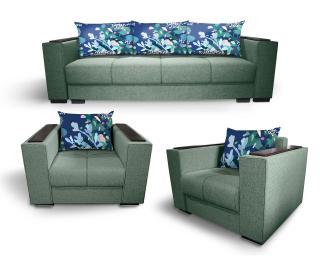 Set living canapea cu 2 fotolii 3+1+1 Solis N34 verde