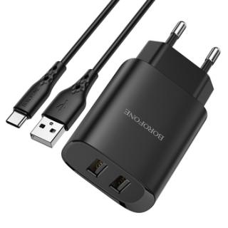 Incarcator cu cablu Type C usb c 2xUSB - 2,1A Borofone BN2 Super , Black