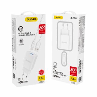 Incarcator iPhone Dudao cu cablu  QC3.0 12W white + Lightning cable 1m