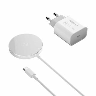 Incarcator Wireless iPhone MagSafe  Dudao Kit 15W Magnetic Wireless Charger Qi  20W AC Charger (MagSafe Compatible) White (A12XS)