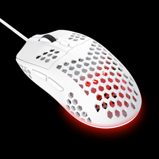 Mouse cu fir Trust GXT 928W Helox, rezolutie maxima 6400 DPI, 6 butoane, interfata USB-A, alb