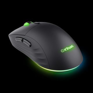 Mouse wireless Trust GXT 927 Redex+, rezolutie maxima 25600 DPI, senzor PAW3370, polling rate 125 250 500 1000Hz, iluminare full RGB, negru