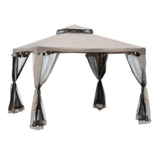Pavilion foisor pentru gradina terasa, cadru metalic, cu perdele, cafeniu, 2.94x2.94x2.65 m, cu Plasa tantari insecte
