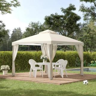 Pergola   Pavilion foisor pentru gradina terasa, cadru metalic, cu plasa anti tantari, bej, 2.95x2.95x2.63 m
