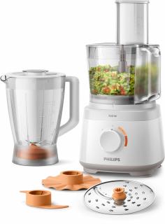 Robot de bucatarie Philips HR7310 00 Daily Collection, 700 W, 2 viteze + puls, bol 2.1 l, dispozitiv de emulsifiere, disc din inox, alb