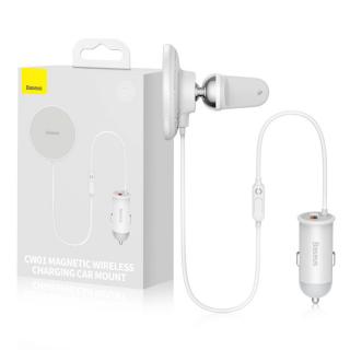Suport Auto iPhone MagSafe cu incarcare Wireless ,15W + USB-A 25W (CW01) white
