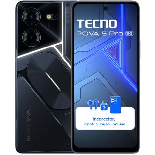 Telefon mobil Dual SIM TECNO POVA 5 Pro 5G, 256 GB + 8 GB RAM, Dark Illusion