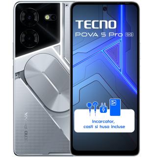 Telefon mobil Dual SIM TECNO POVA 5 Pro 5G, 256 GB + 8 GB RAM, Silver Fantasy, Resigilat