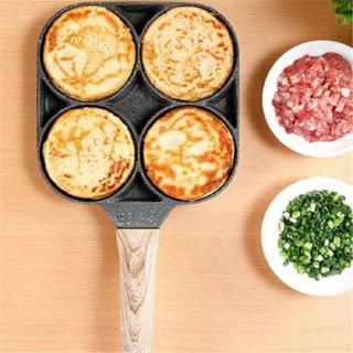 Tigaie pentru oua, 4 zone, maner de lemn, Aluminiu, Gri