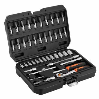 Trusa Chei 46 piese 1 4   multifunctionale, Tubulare, CrV   Set de chei tubulare 46 piese